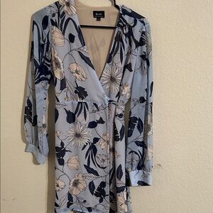 Bardot Printed Wrap Dress Sheer Sleeves Trendy Stylish Chic